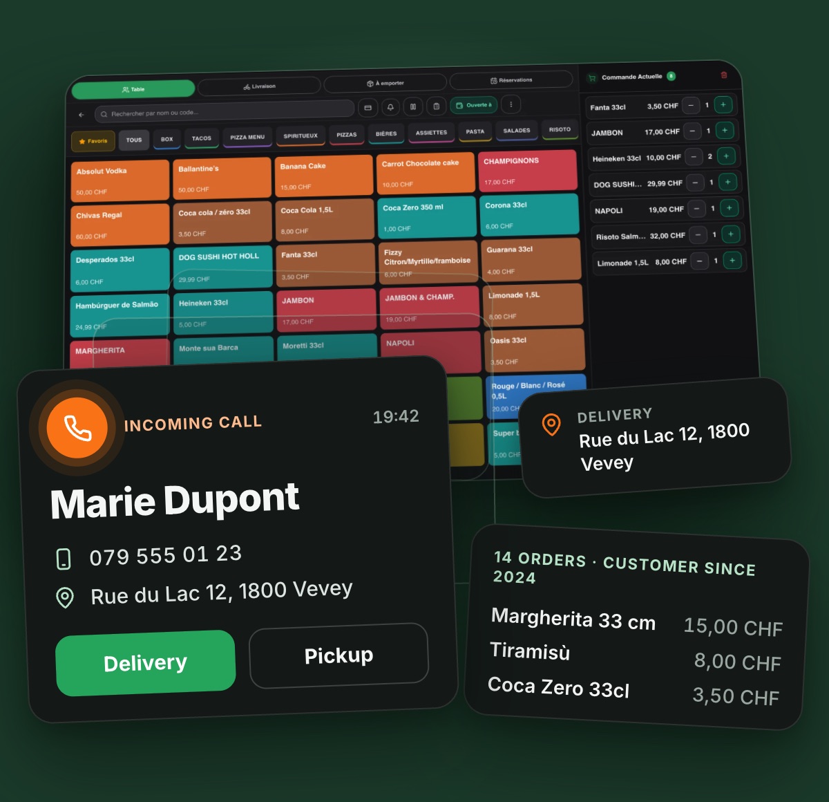 Example of the customer card shown on the checkout while the phone rings.